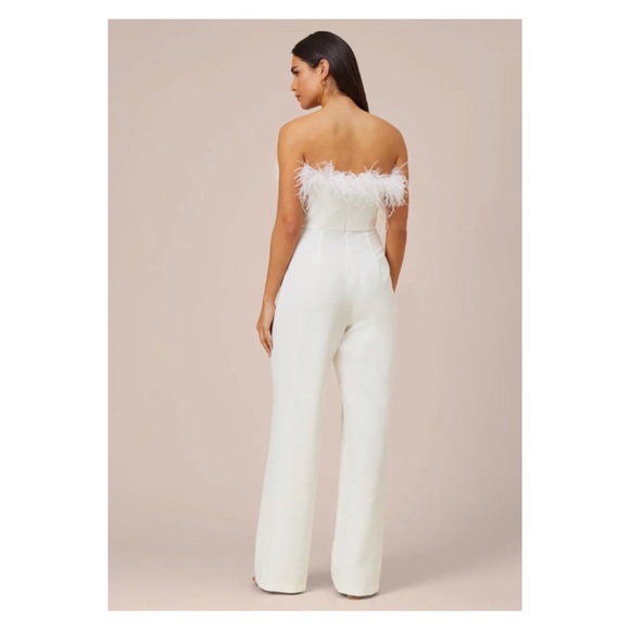 NWT AIDAN MATTOX Feather Trim Crepe Strapless Jumpsuit White Size14 Bride Bridal - Picture 6 of 13
